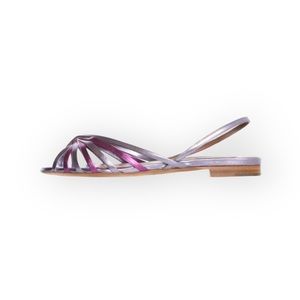 new Tabitha Simmons 𒀭Slingback Flat Leather Sandals 𒀭Metallic Magenta 𒀭37 7M